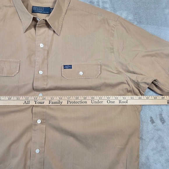 Polo Ralph Lauren Mens XL Short Sleeve Button Down Utility Work Shirt Tan Khaki - Picture 3 of 6